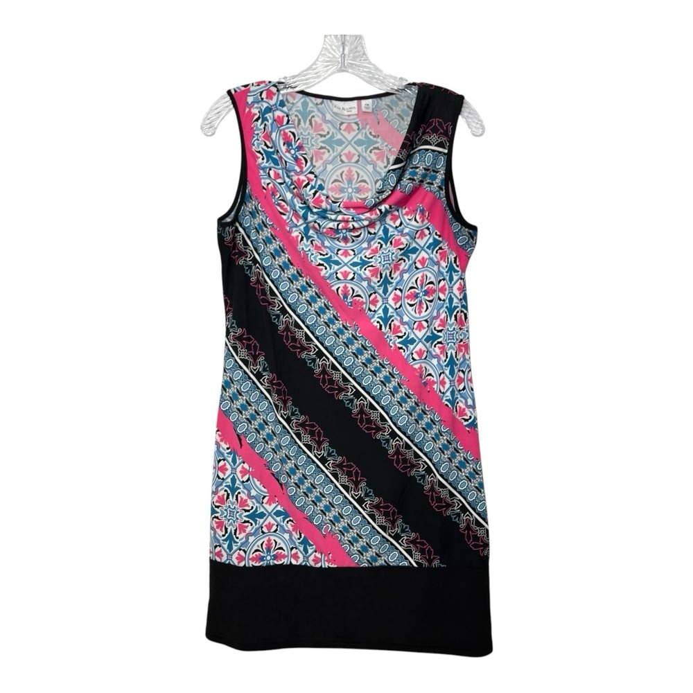 Kim Rogers Petite Womens Sleeveless Cowl Neck Dress Geometric Black Pink Blue PM